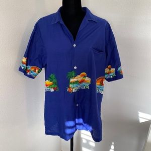 Vintage Royal Blue Shoreline Hawaii Short Sleeve Button Down Shirt Size XL